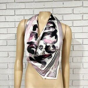 Alexander McQueen Watercolor Skull-Print Silk Scarf